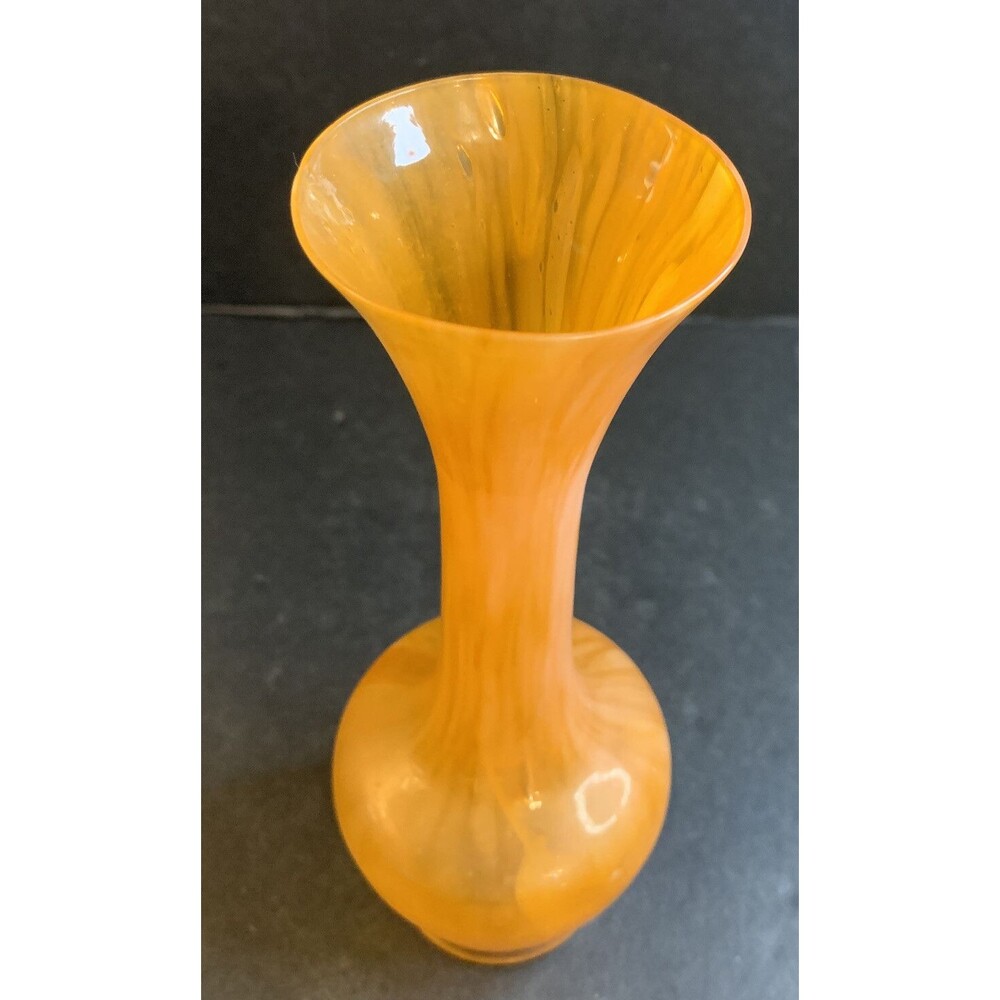 Vintage 8" Orange Swirl Frosted Art Glass Vase  8"